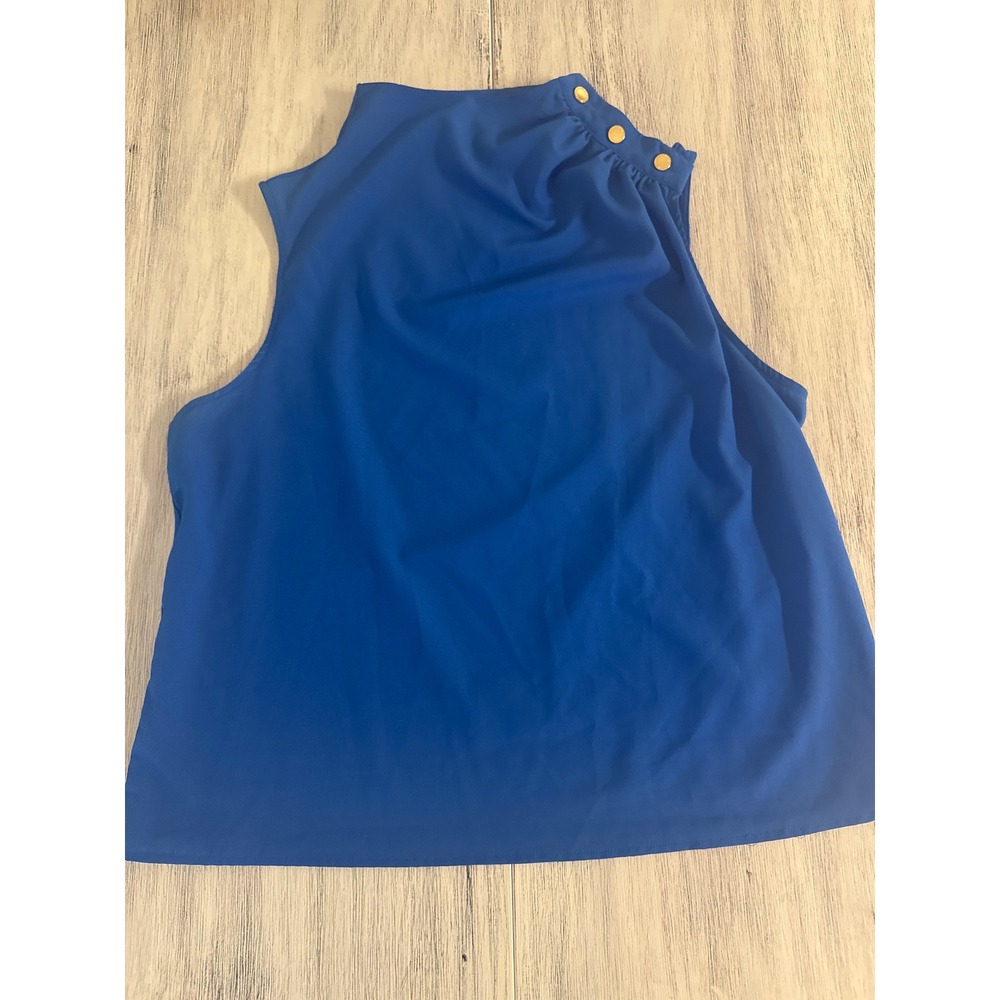 Marc New York Andrew Marc Royal Blue Sleeveless Button Shoulder Blouse XL